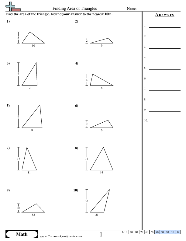 6.g.1 Worksheets - Area of Triangles (base and height) worksheet